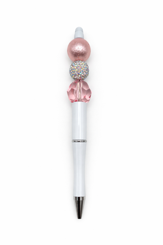 Blush Pearl Crystal Beaded Pen – White Barrel Handmade Glam Pen