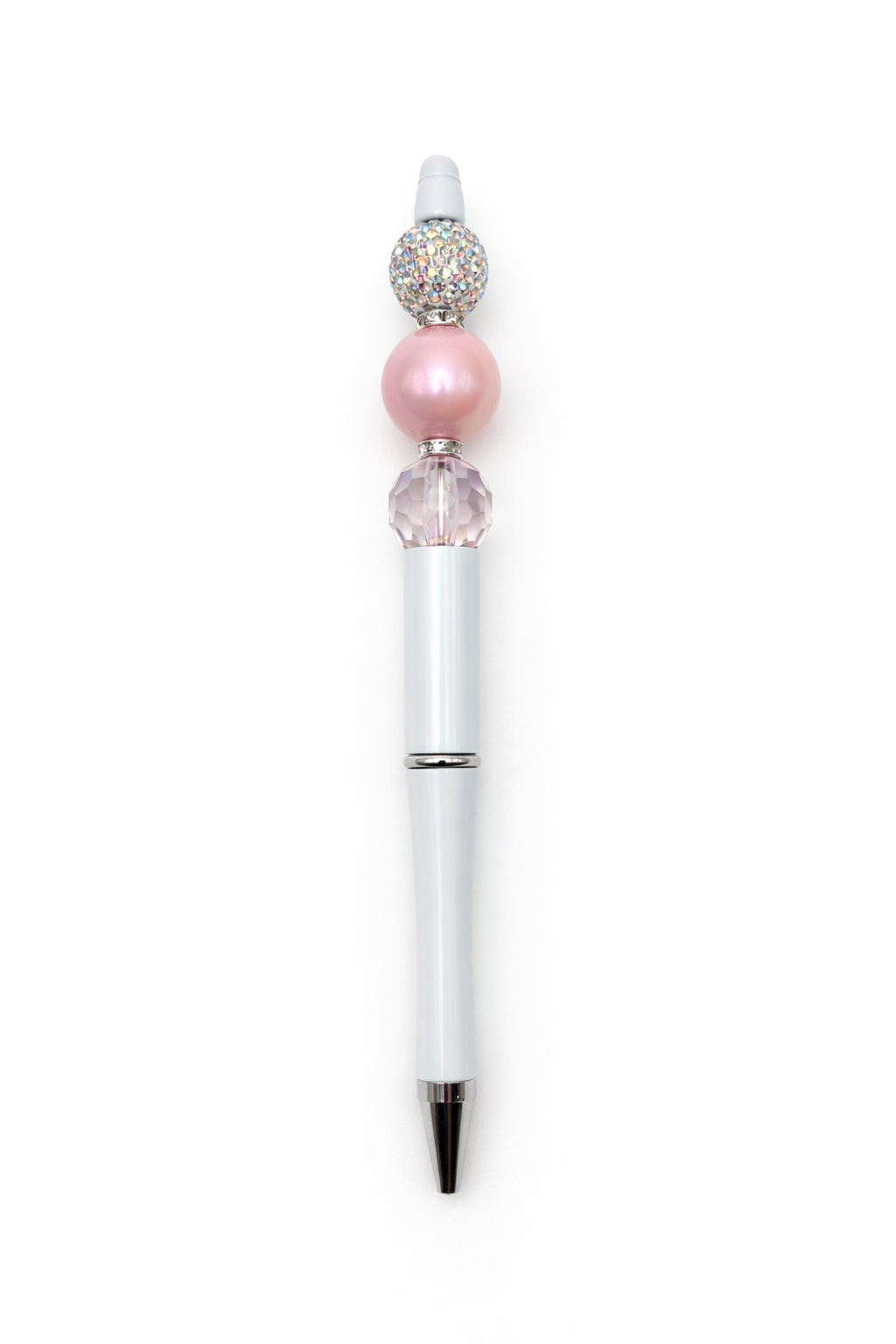 Blush Pearl Frost Crystal Beaded Pen - White Luxe Rhinestone Desk Pen