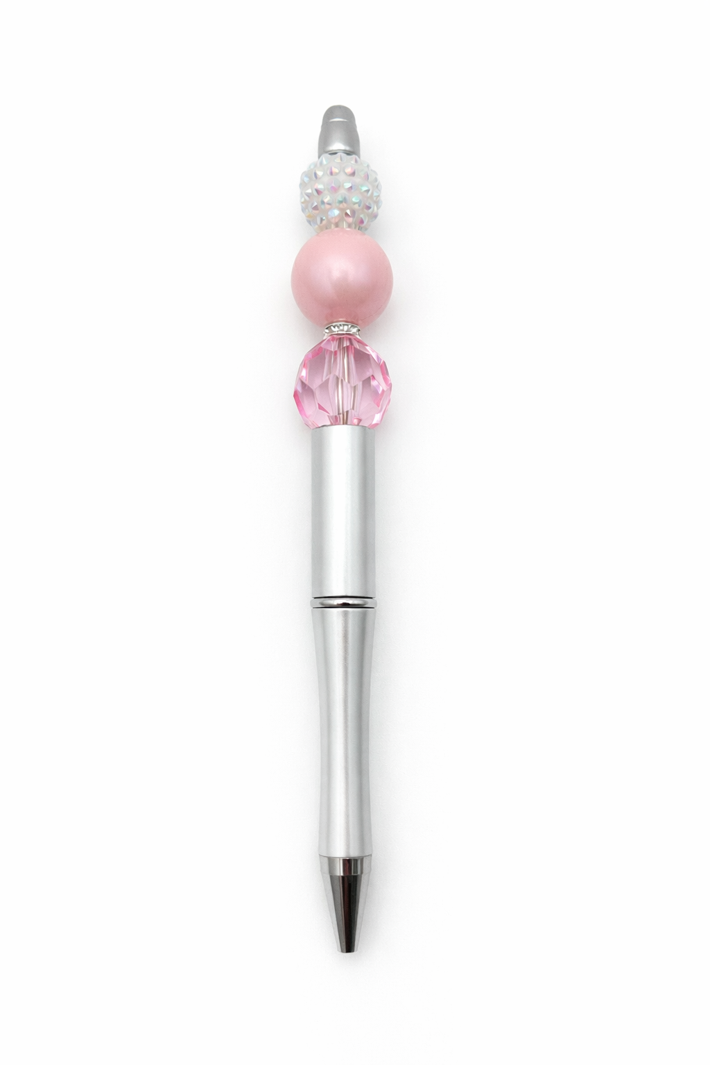 Silver Blush Sparkle Beaded Pen - Pink Crystal & Pearl Glam Pen