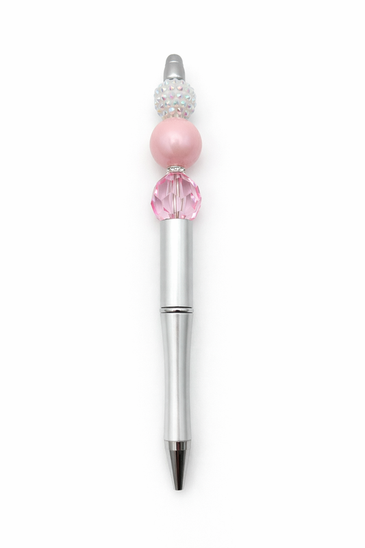 Silver Blush Sparkle Beaded Pen - Pink Crystal & Pearl Glam Pen