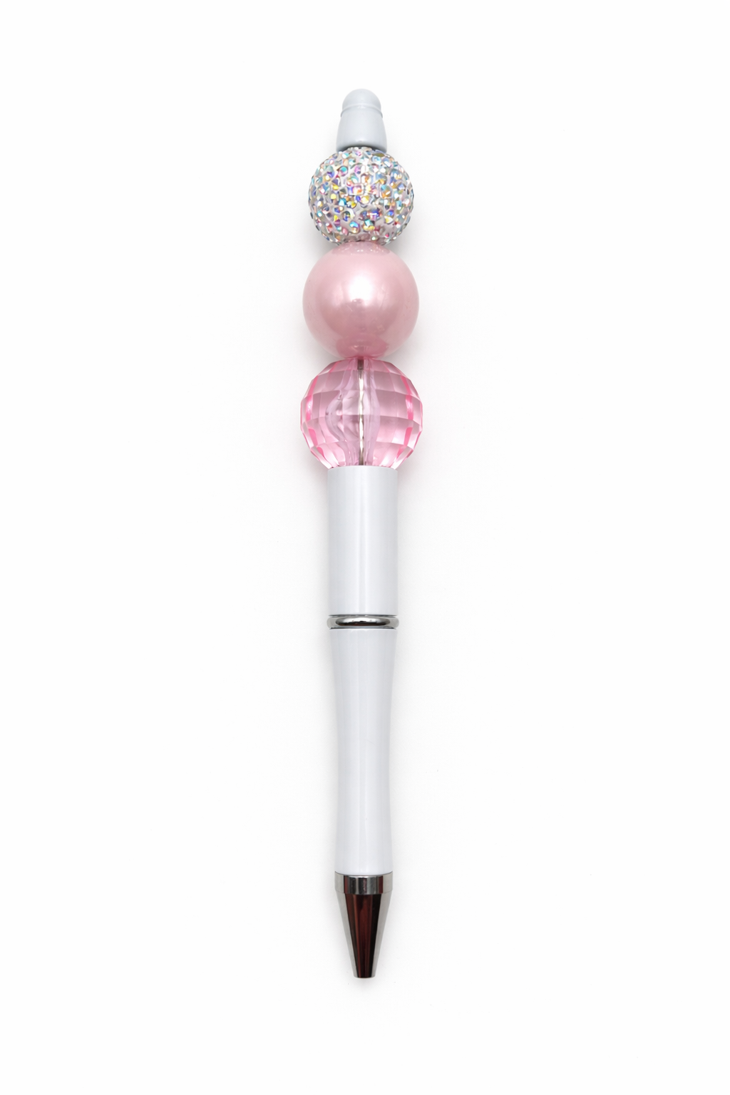 Pink Pearl Sparkle Beaded Pen - Glam White Barrel Decorative Pen