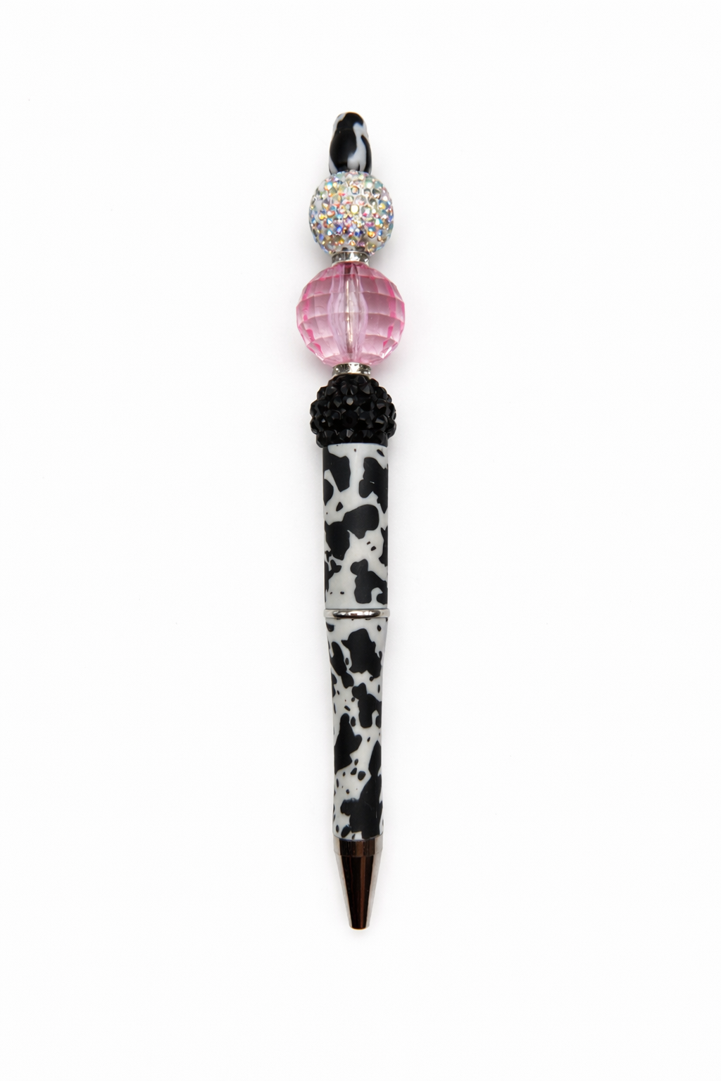 Cow Print Glam Beaded Pen - Pink Crystal & Rhinestone Handmade Ink Pen