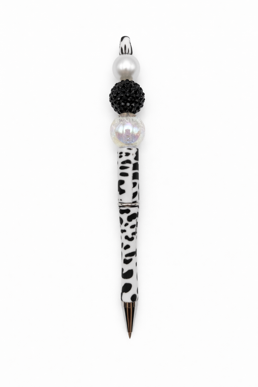 Luxury Cow Print Glam Beaded Pen - Pearl, Rhinestone & Crystal Handmade Black White Pen