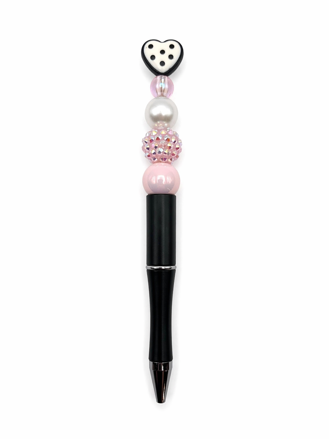 White Heart Topper Sparkly Beaded Pen with Black Refillable Barrel