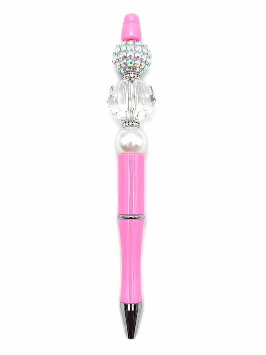Pink Crystal Luxe Pen - Pink Barrel & Clear Gem Beaded Glam Pen