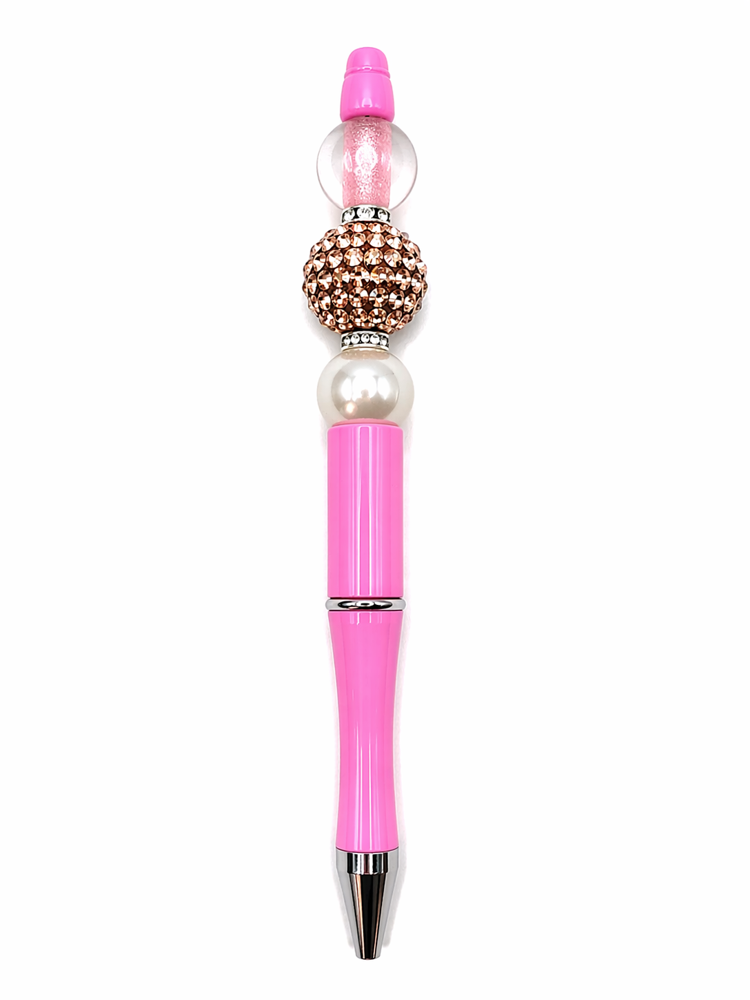 Pink Pearl Luxe Pen - Champagne Crystal Rhinestone Beaded Pen