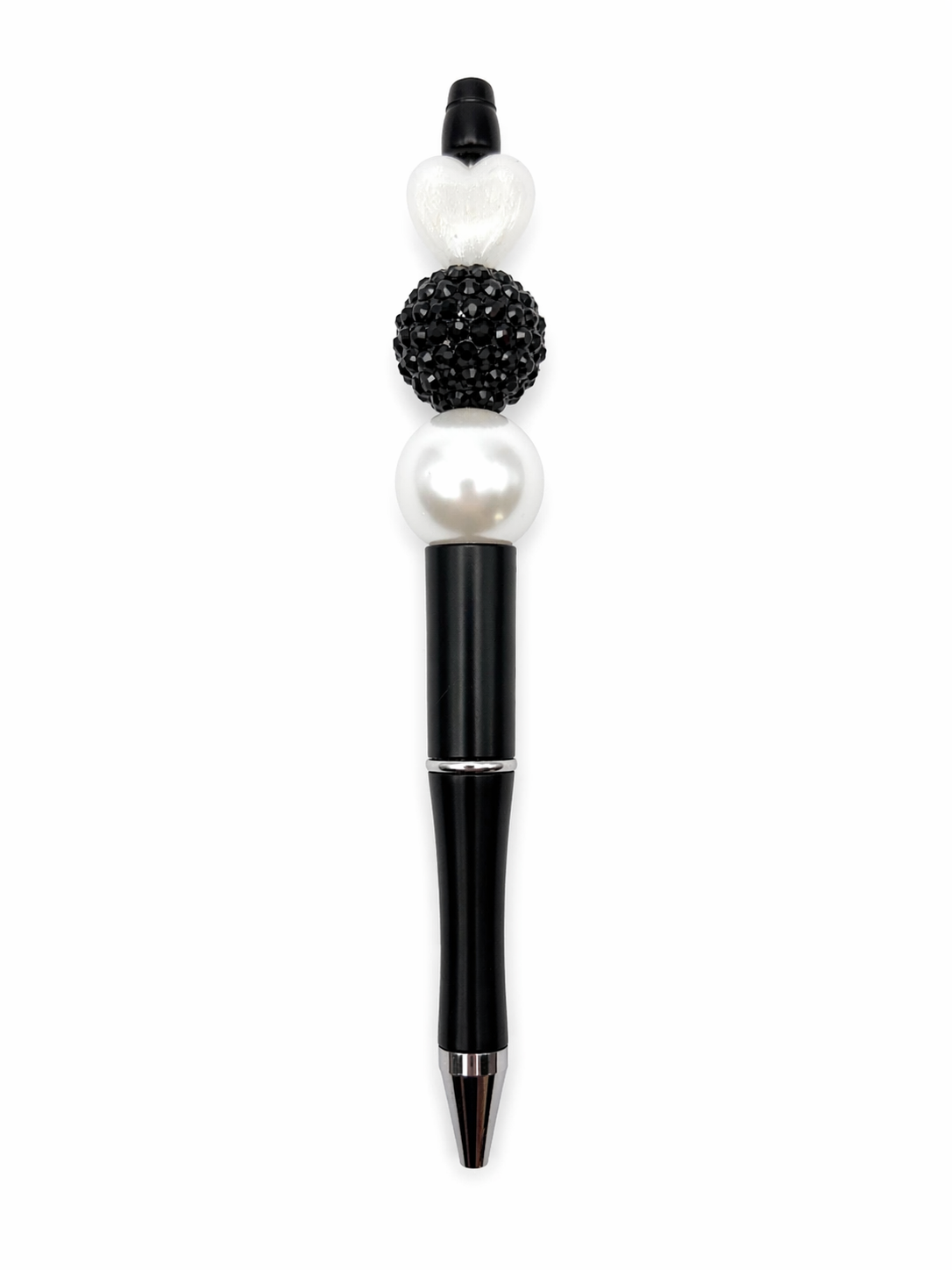 Black & White Heart Beaded Pen - Elegant Pearl Desk Pen Gift