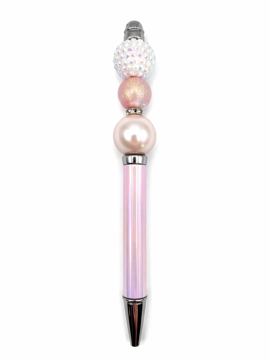 Pearl Frost Luxe Beaded Pen – Iridescent Pink Crystal Glam Pen