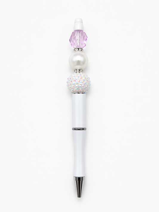 Lavender Pearl Sparkle Beaded Pen - White Glam Rhinestone Pen