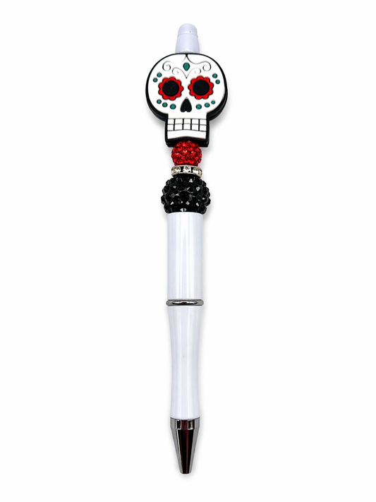 Skull Beaded White Pen – Day of the Dead Skull Pen