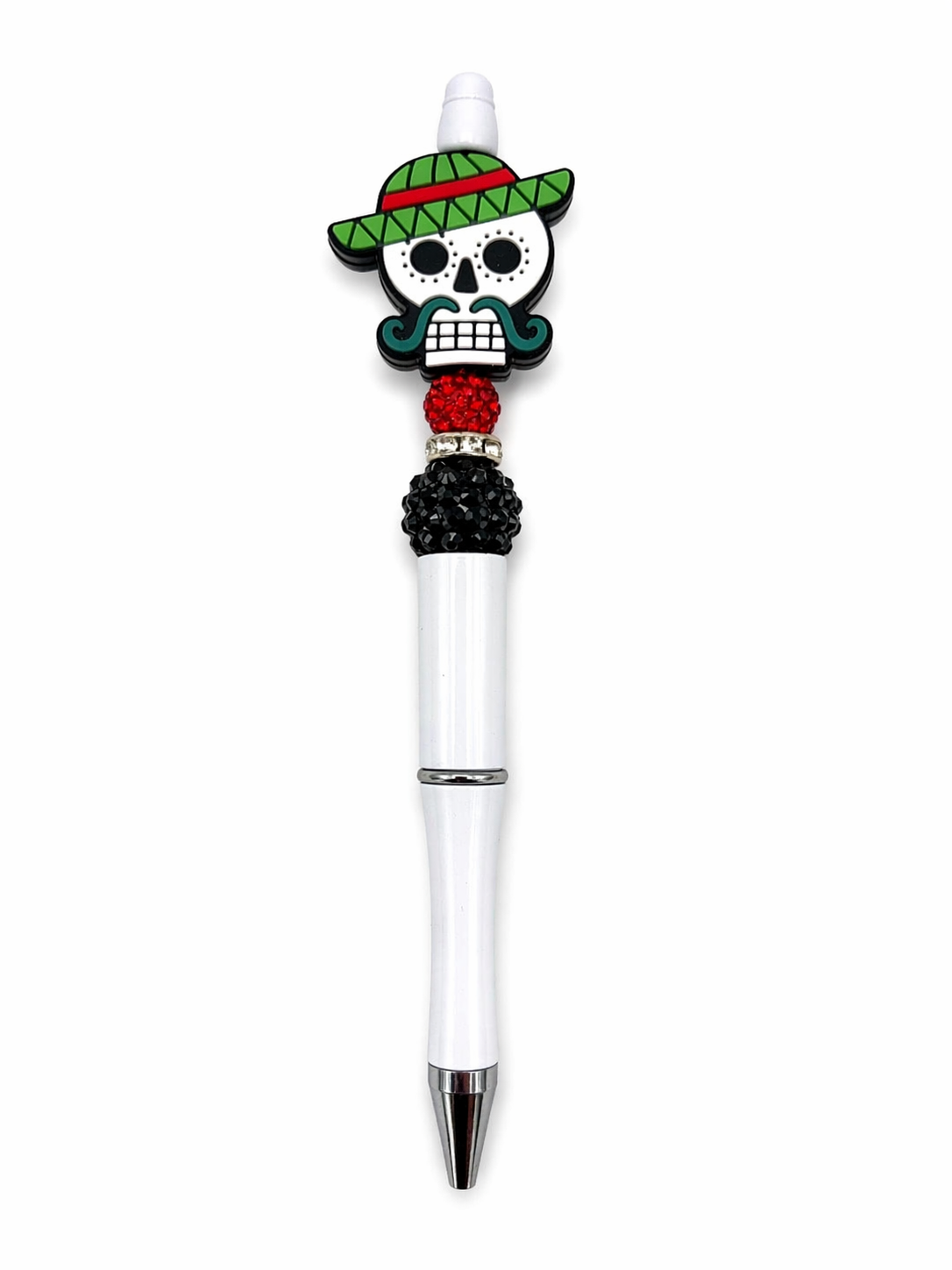 Skull with Sombrero Beaded White Pen – Day of the Dead Skull Pen