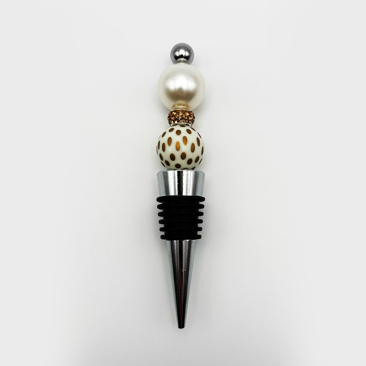 Pearl & Gold Polka Dot Wine Stopper