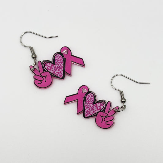 Pink Ribbon Earrings – Peace Love Cure Breast Cancer Awareness Jewelry