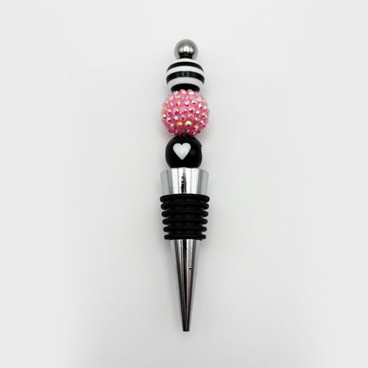 Pink Sparkle & Stripe Beaded Wine Stopper