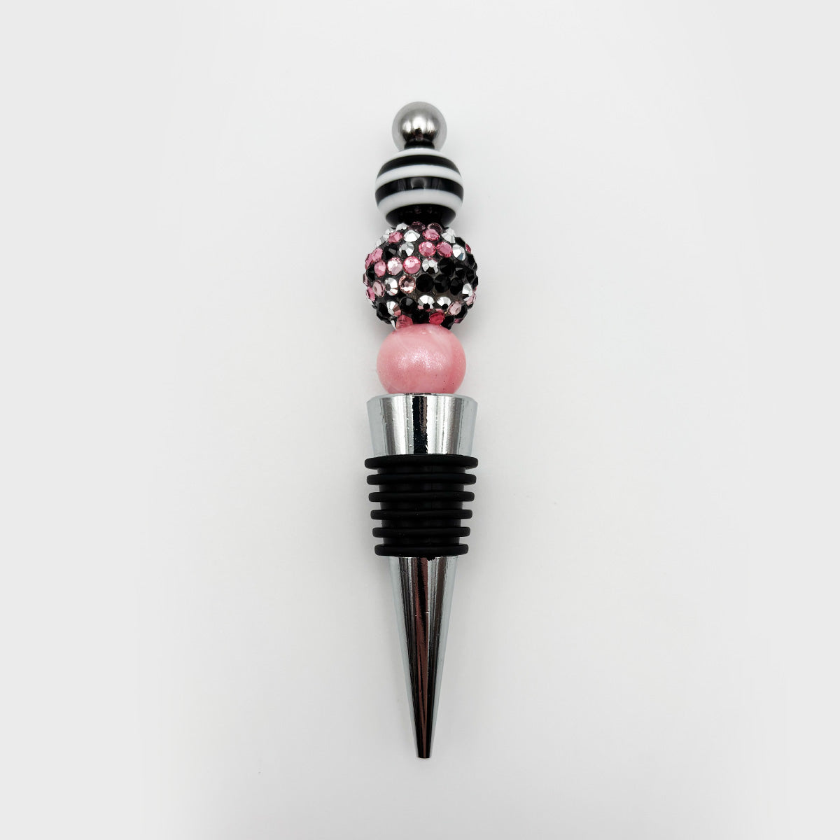 Stripe Black & Pink Sparkle Beaded Wine Stopper