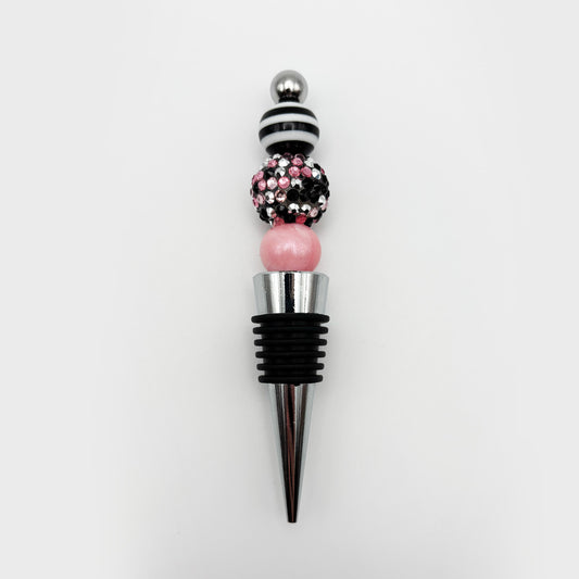 Stripe Black & Pink Sparkle Beaded Wine Stopper