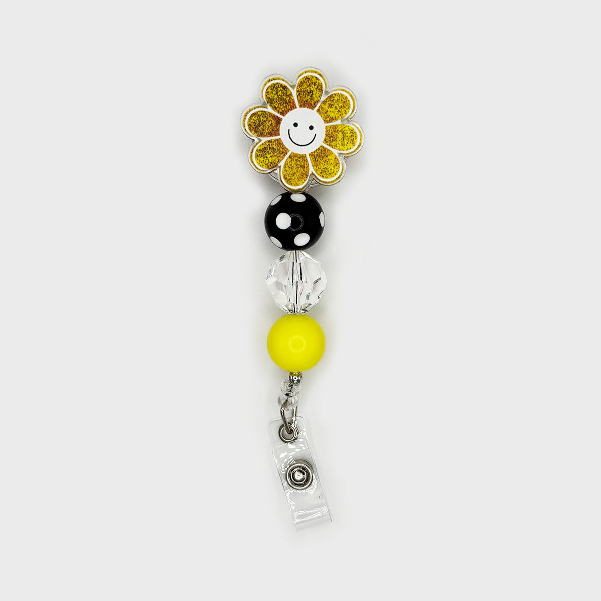 Yellow Daisy Smiley Handmade Badge Reel