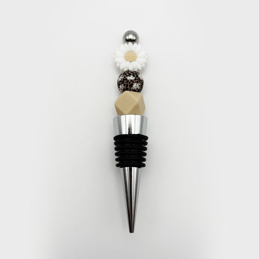 White Daisy & Leopard Beaded Wine Stopper