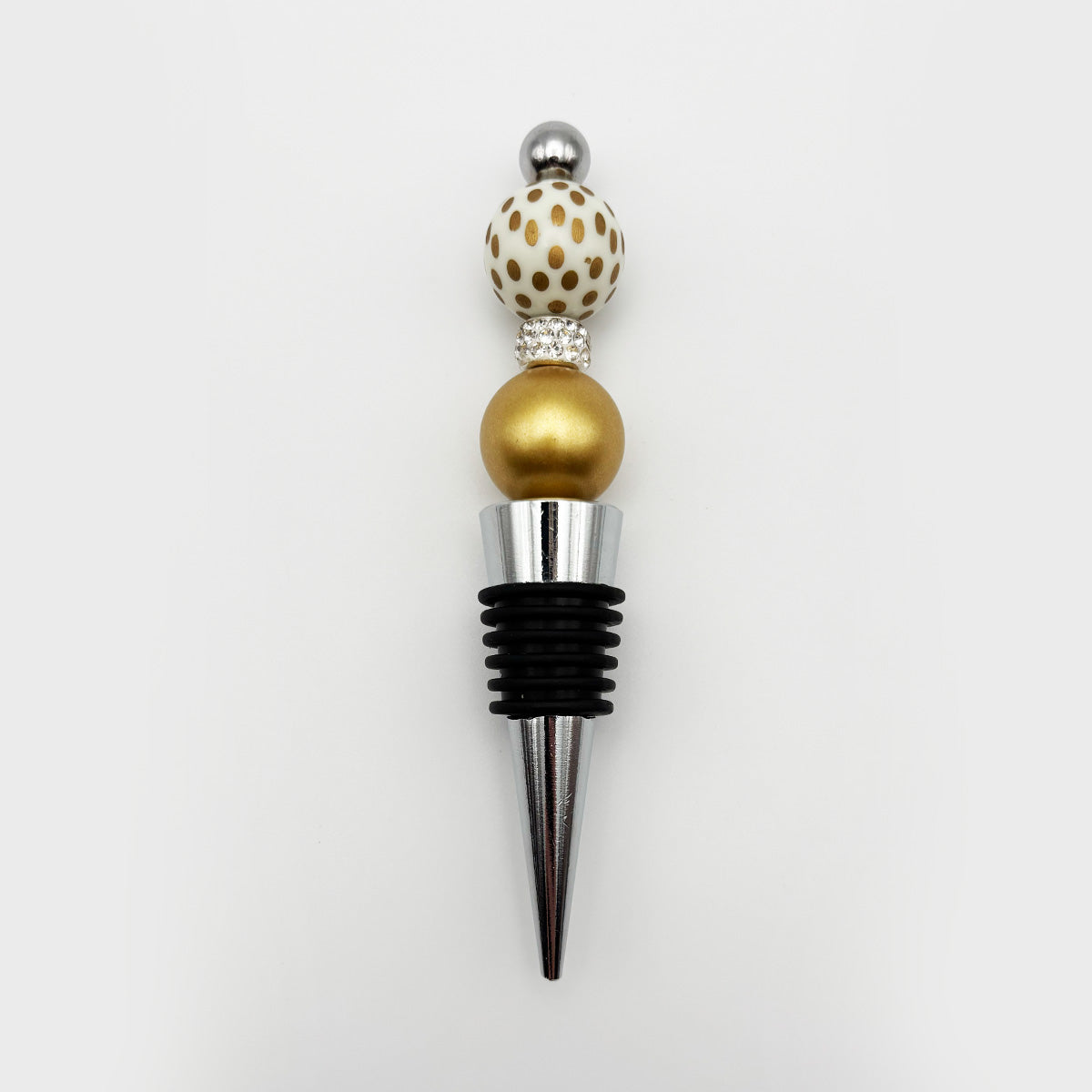 White & Gold Polka Dot Wine Stopper