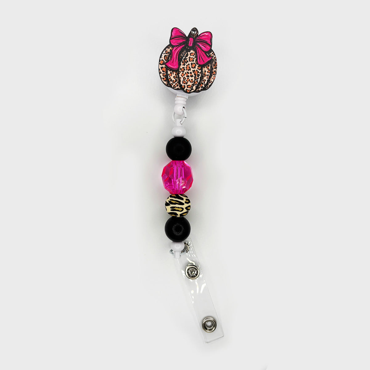 Pink Bow Pumpkin Badge Reel with Pink Faceted Bead