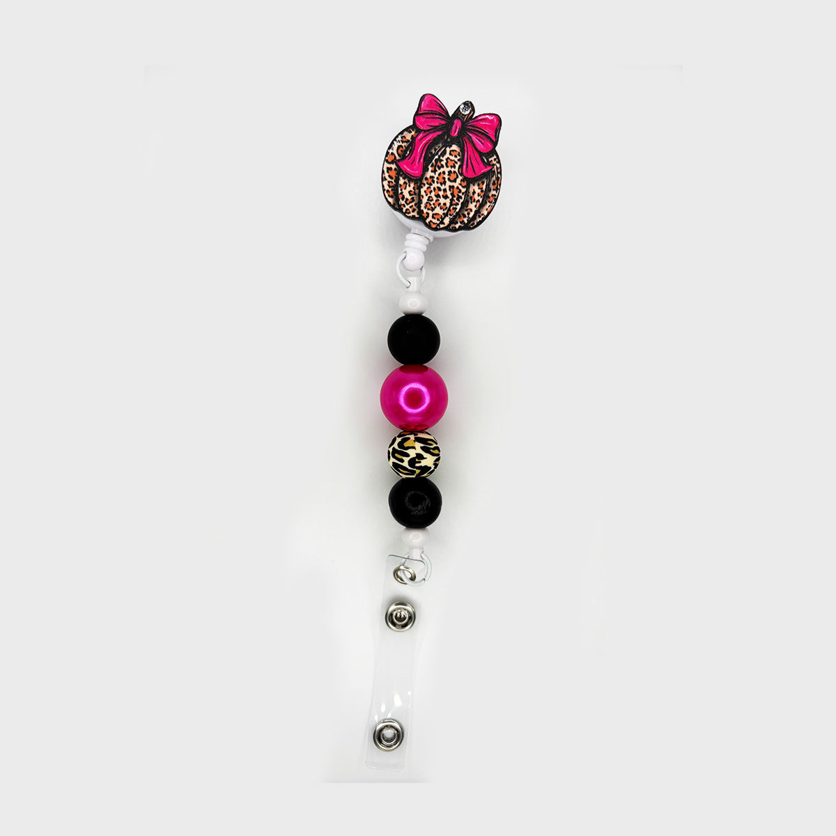 Leopard Pumpkin Badge Reel – Hot Pink Bow