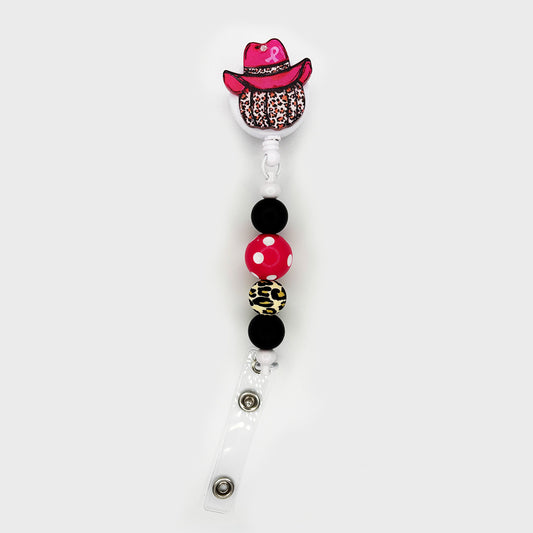 Pink Cowboy Pumpkin Badge Reel with Polka Dot Bead