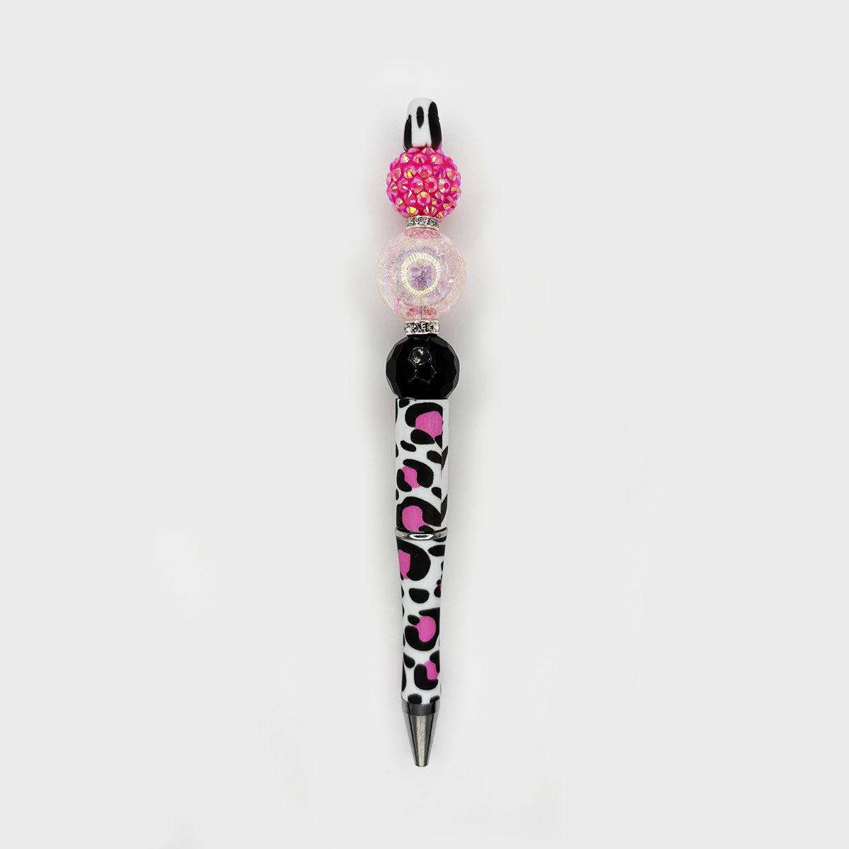 Hot Pink & Black Sparkle Animal Print Beaded Pen