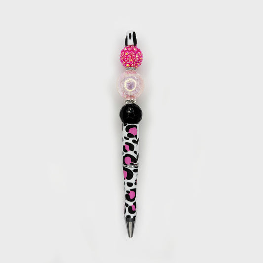 Hot Pink & Black Sparkle Animal Print Beaded Pen
