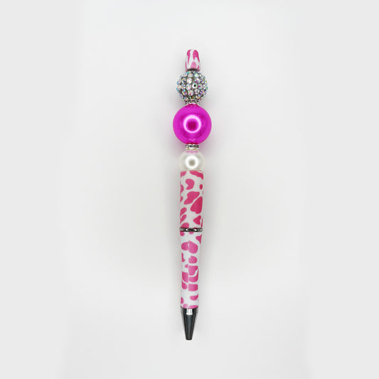 Hot Pink Sparkle Animal Print Beaded Pen