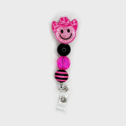 Pink Cowgirl Smiley Handmade Badge Reel