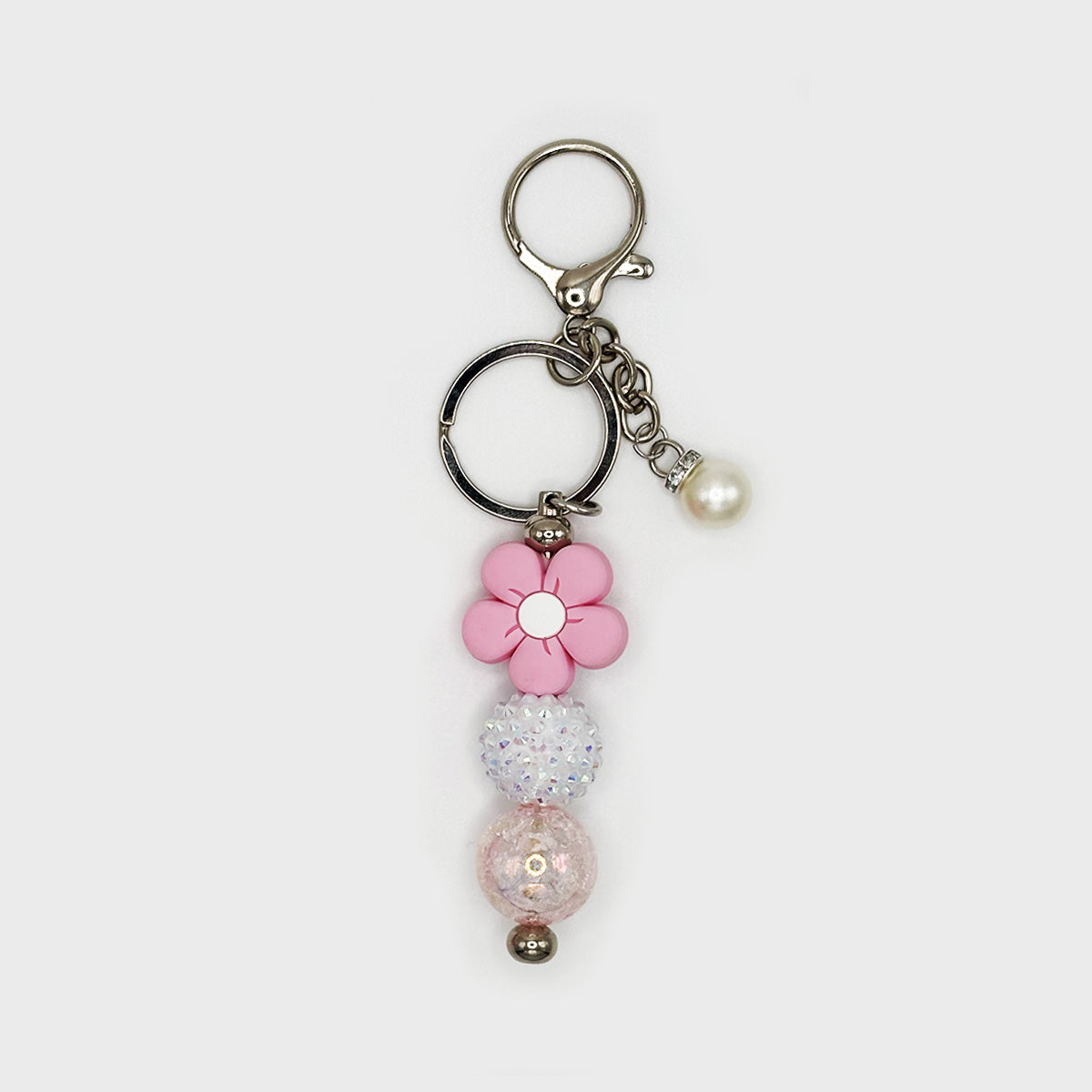 Pink Daisy Beaded Keychain