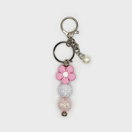 Pink Daisy Beaded Keychain