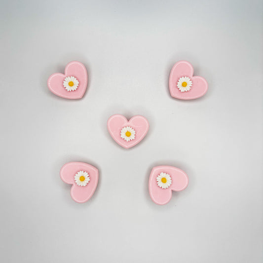 Mini Pink Heart Daisy Clips – Set of 5 Cute Floral Stationery Clips