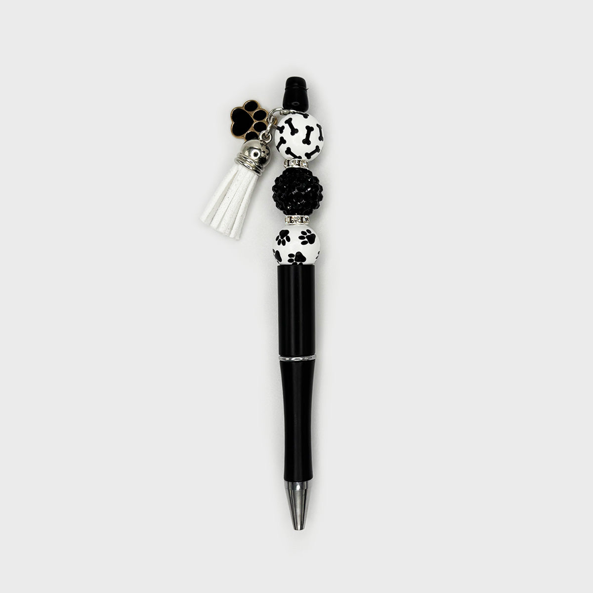 Paw Print Beaded Pen – Dog Lover Black Pen with Tassel